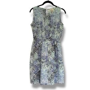 Loft Lightweight Sleeveless Casual Fit & Flare Dress Blue Dotted SP Twee